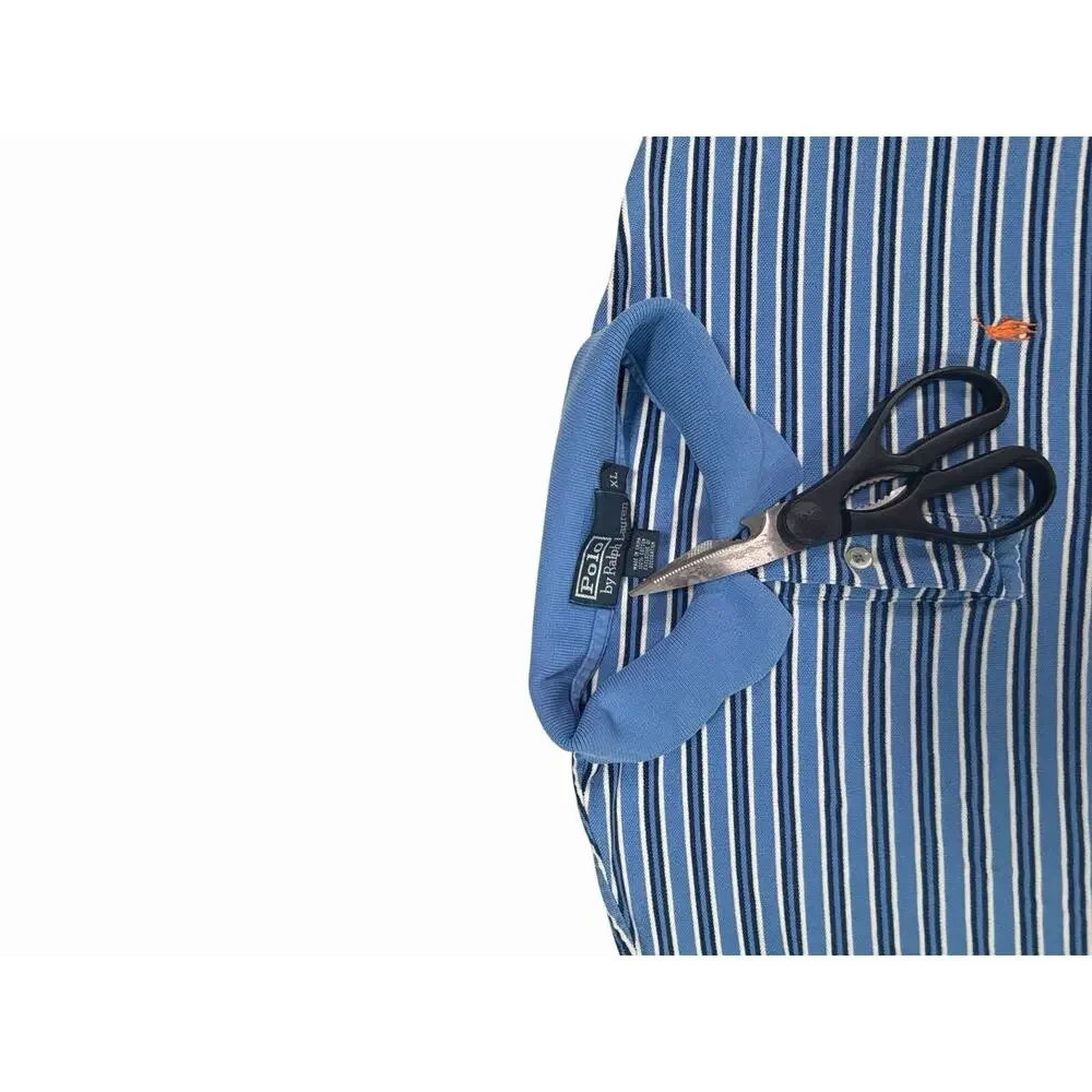 Polo Ralph Lauren Men's Striped Polo Shirt XL Blue White Short Sleeve Pony Logo